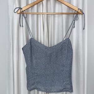 Abercrombie & Fitch: Sweetheart Blue Ditsy Print Shoulder Tie Crop Top, Size S